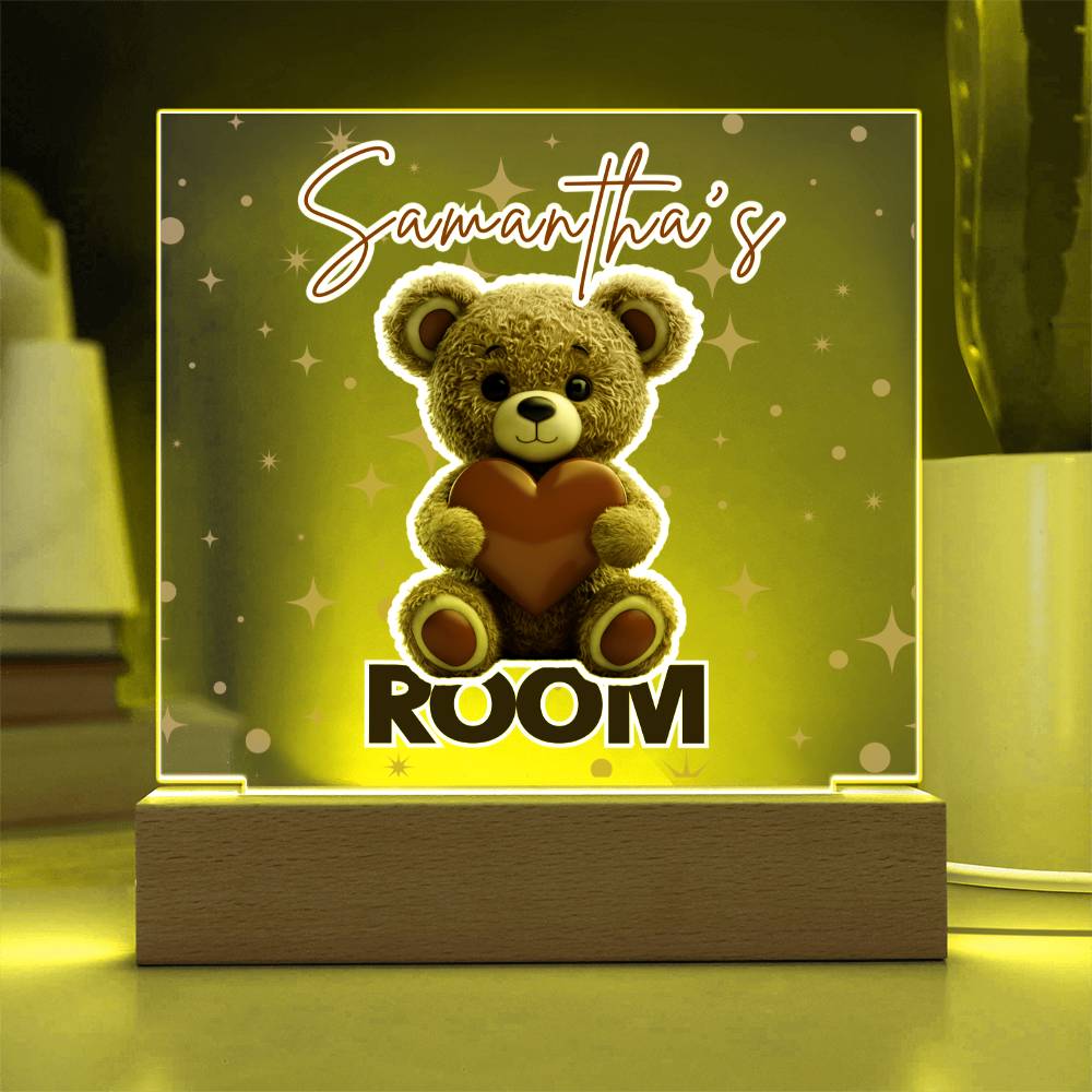 Personalized Teddy Bear Room Sign-Custom name multi-color options LED light up sign for bedroom or dorm room.