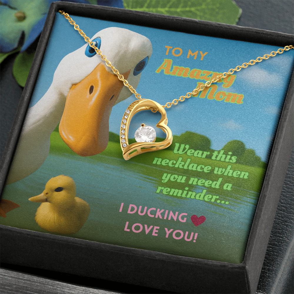 Funny Duck Necklace for Mom – Forever Love Heart Pendant Gift with 'I DUCKING LOVE YOU' Message Card