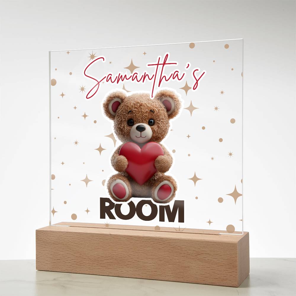 Personalized Teddy Bear Room Sign-Custom name multi-color options LED light up sign for bedroom or dorm room.