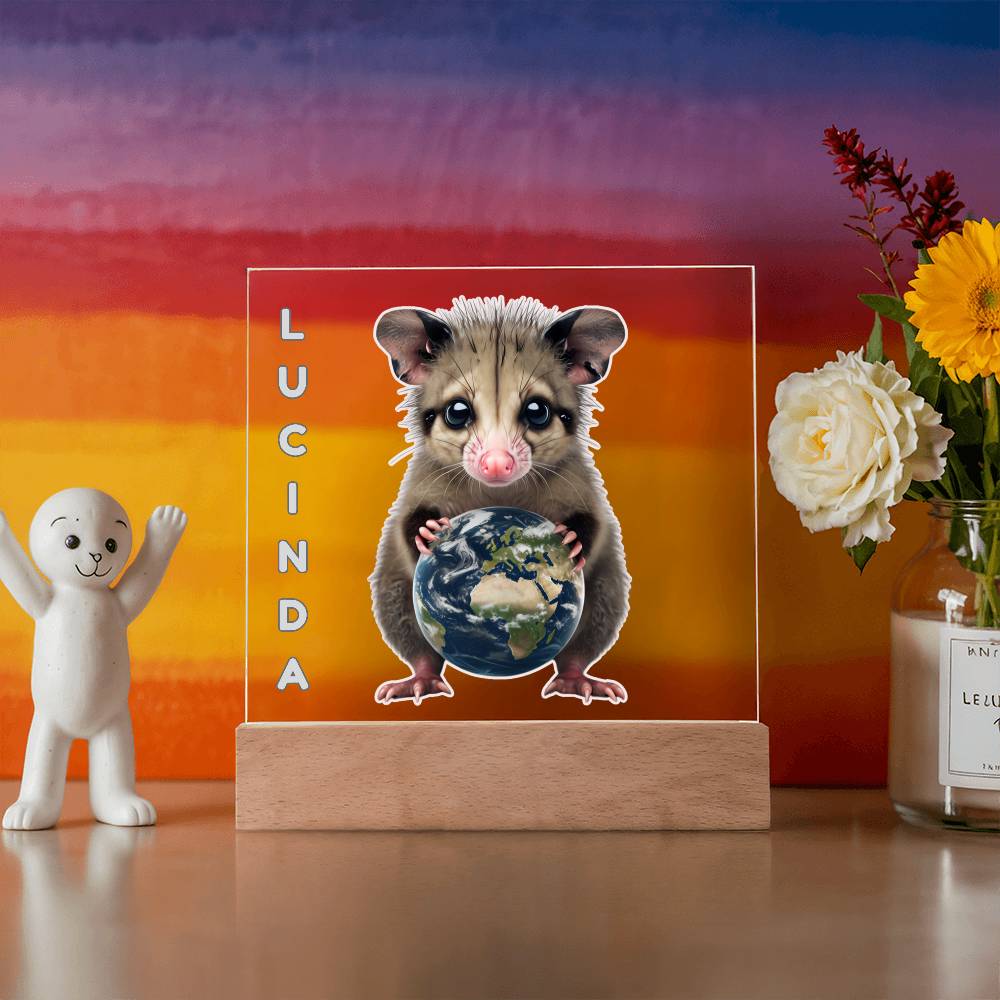 Personalized Possum Night Light. Cute Custom opossum sign. She's your whole world. Show your feral girl you get her! Baby animal plaque. Gift for girl