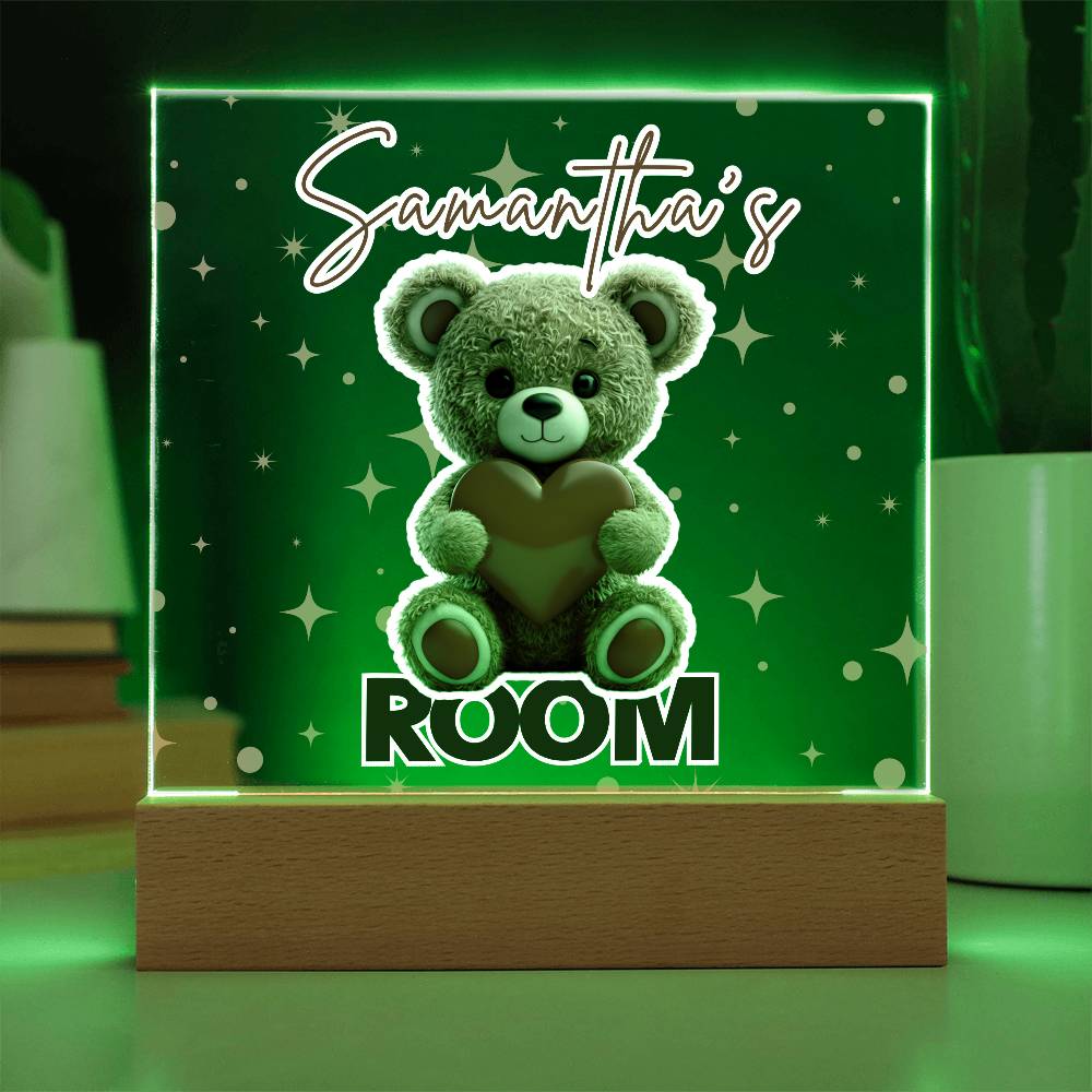 Personalized Teddy Bear Room Sign-Custom name multi-color options LED light up sign for bedroom or dorm room.