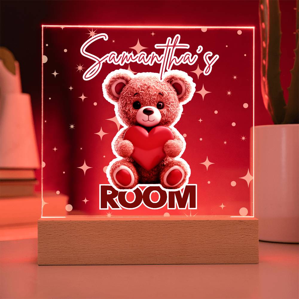 Personalized Teddy Bear Room Sign-Custom name multi-color options LED light up sign for bedroom or dorm room.