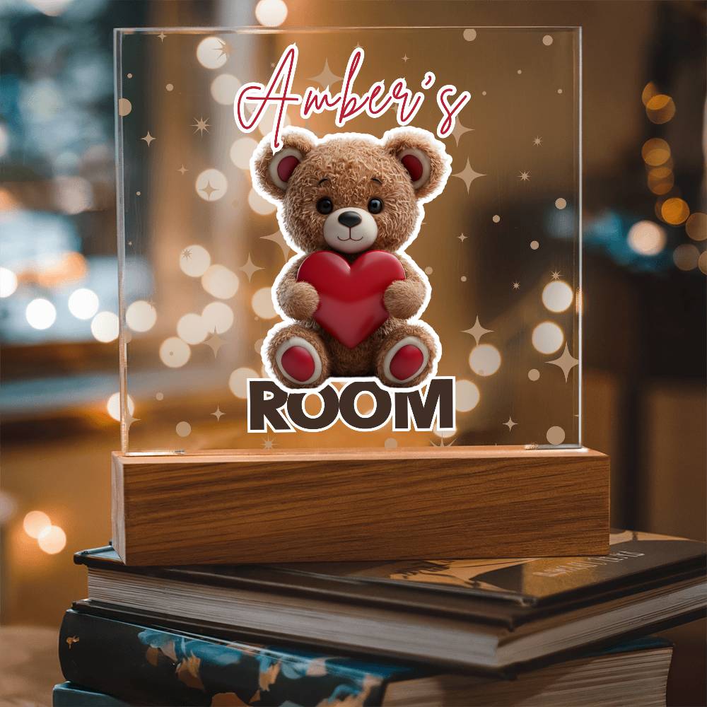 Personalized Teddy Bear Room Sign-Custom name multi-color options LED light up sign for bedroom or dorm room.