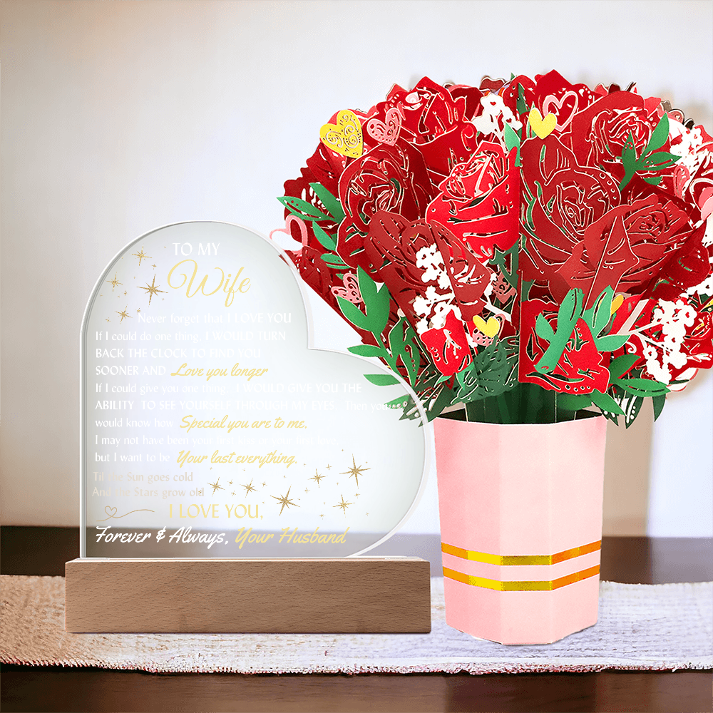 LED lighted Heart Sign and Everlasting Sweet Devotion Flower Bouquet for your Beautiful Wife.
