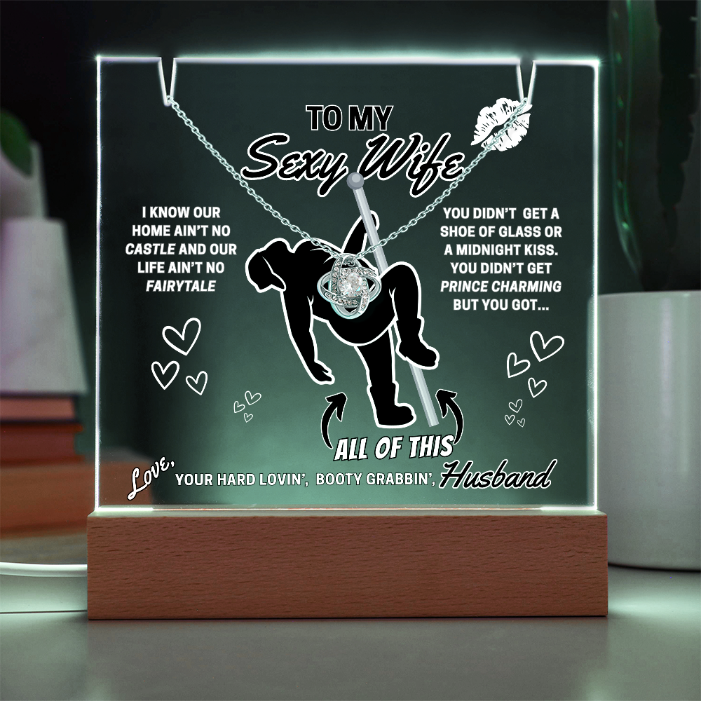 Beautiful Sparkling Love Knot Necklace with LED lighted sign display-She gets a necklace, a nightlight, and YOU!
