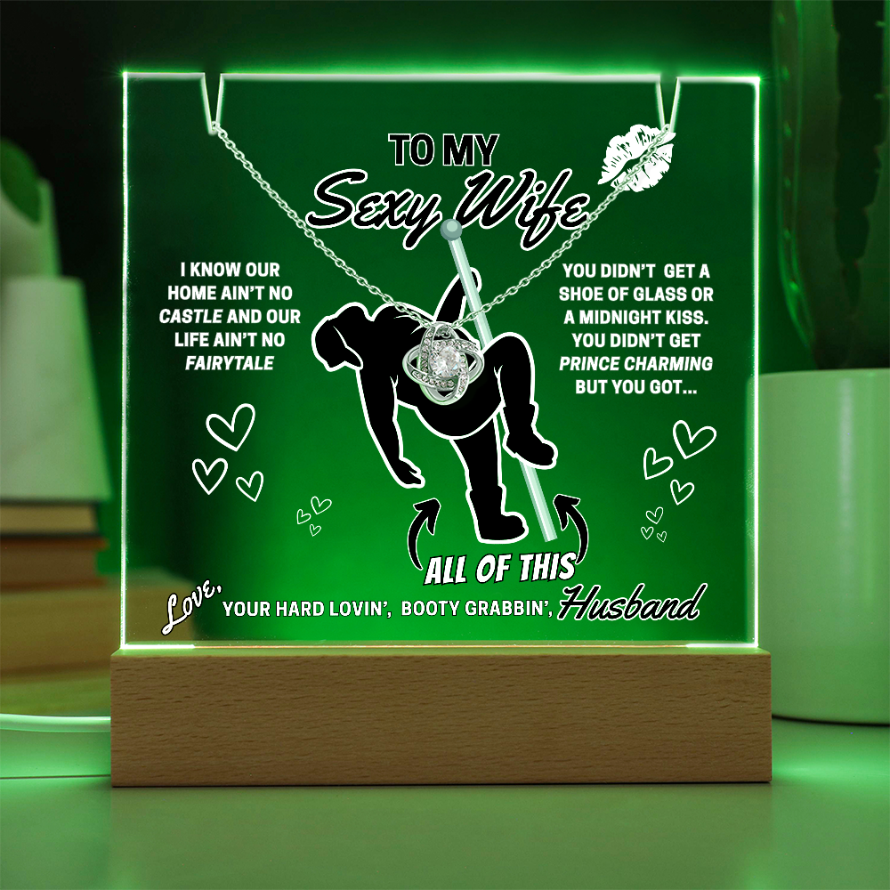 Beautiful Sparkling Love Knot Necklace with LED lighted sign display-She gets a necklace, a nightlight, and YOU!