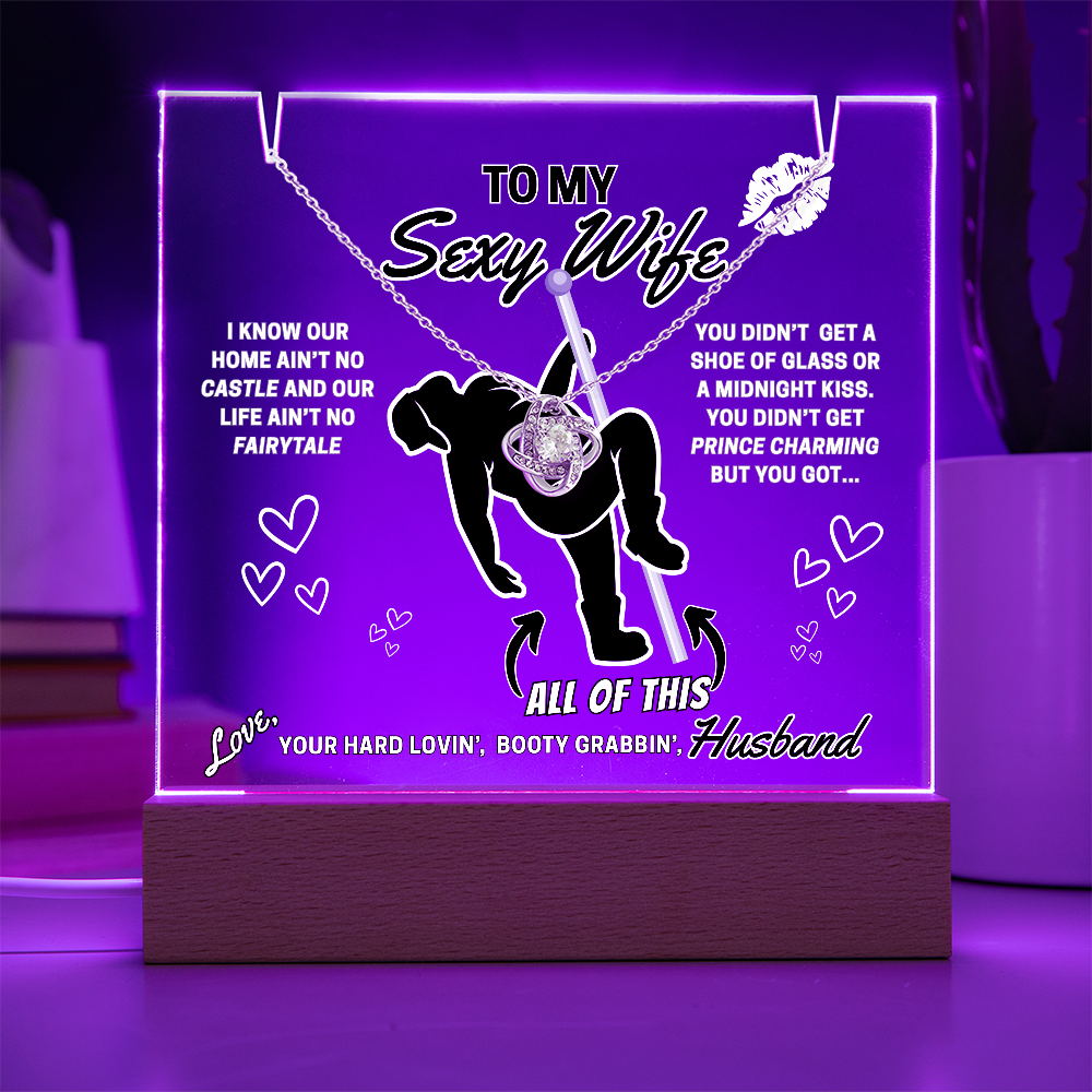 Beautiful Sparkling Love Knot Necklace with LED lighted sign display-She gets a necklace, a nightlight, and YOU!