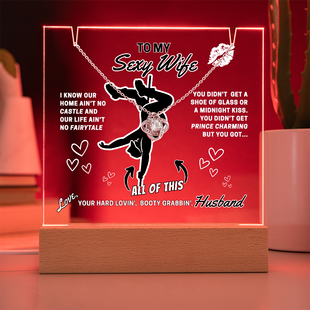 Light up funny- To Your Sexy Wife- greeting card with stunning Love Knot Necklace