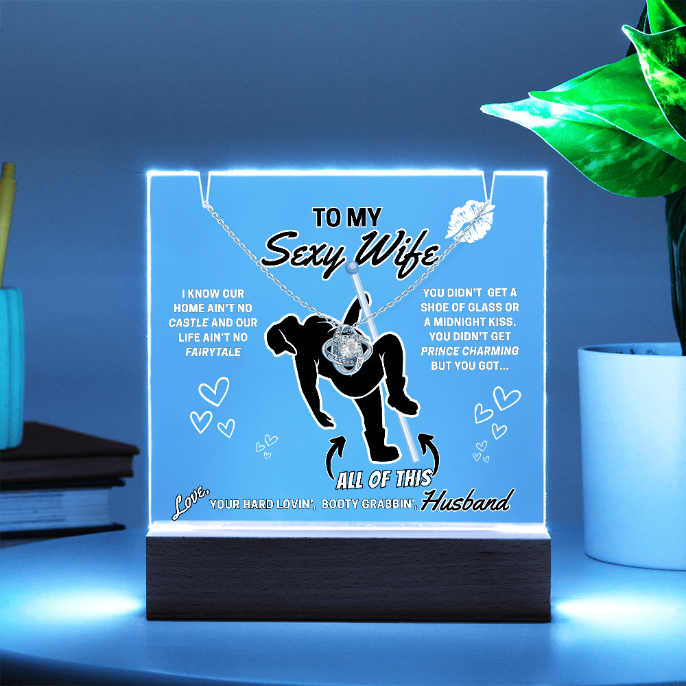 Beautiful Sparkling Love Knot Necklace with LED lighted sign display-She gets a necklace, a nightlight, and YOU!