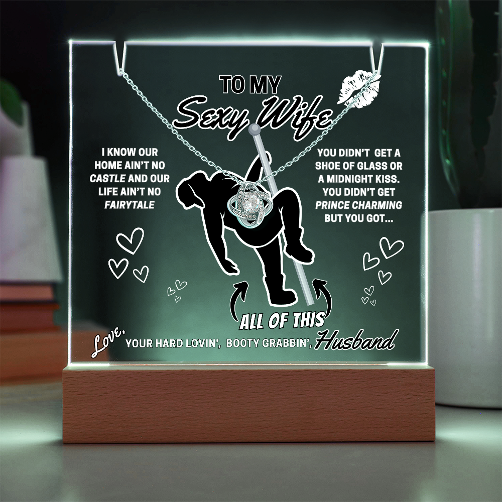 Beautiful Sparkling Love Knot Necklace with LED lighted sign display-She gets a necklace, a nightlight, and YOU!