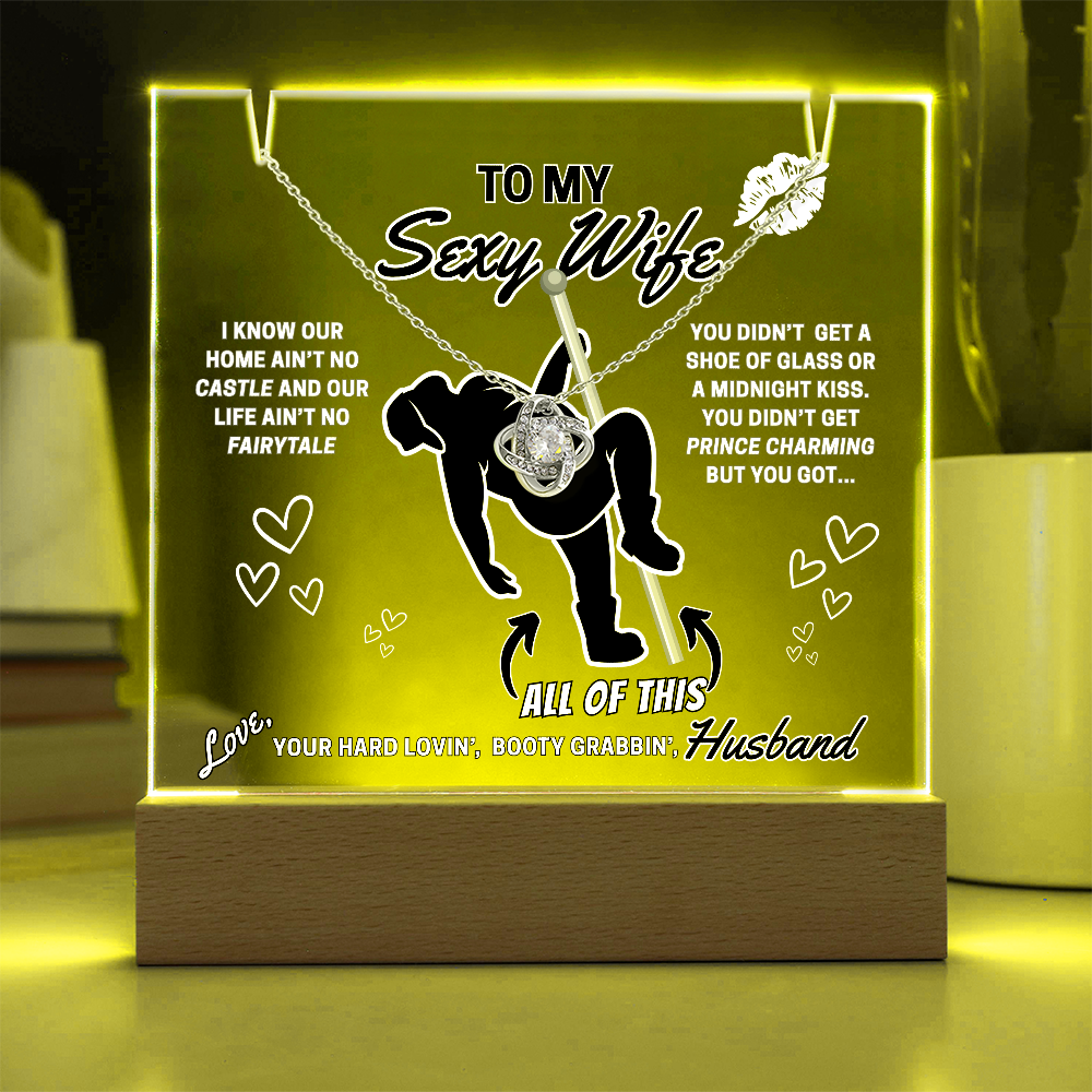 Beautiful Sparkling Love Knot Necklace with LED lighted sign display-She gets a necklace, a nightlight, and YOU!