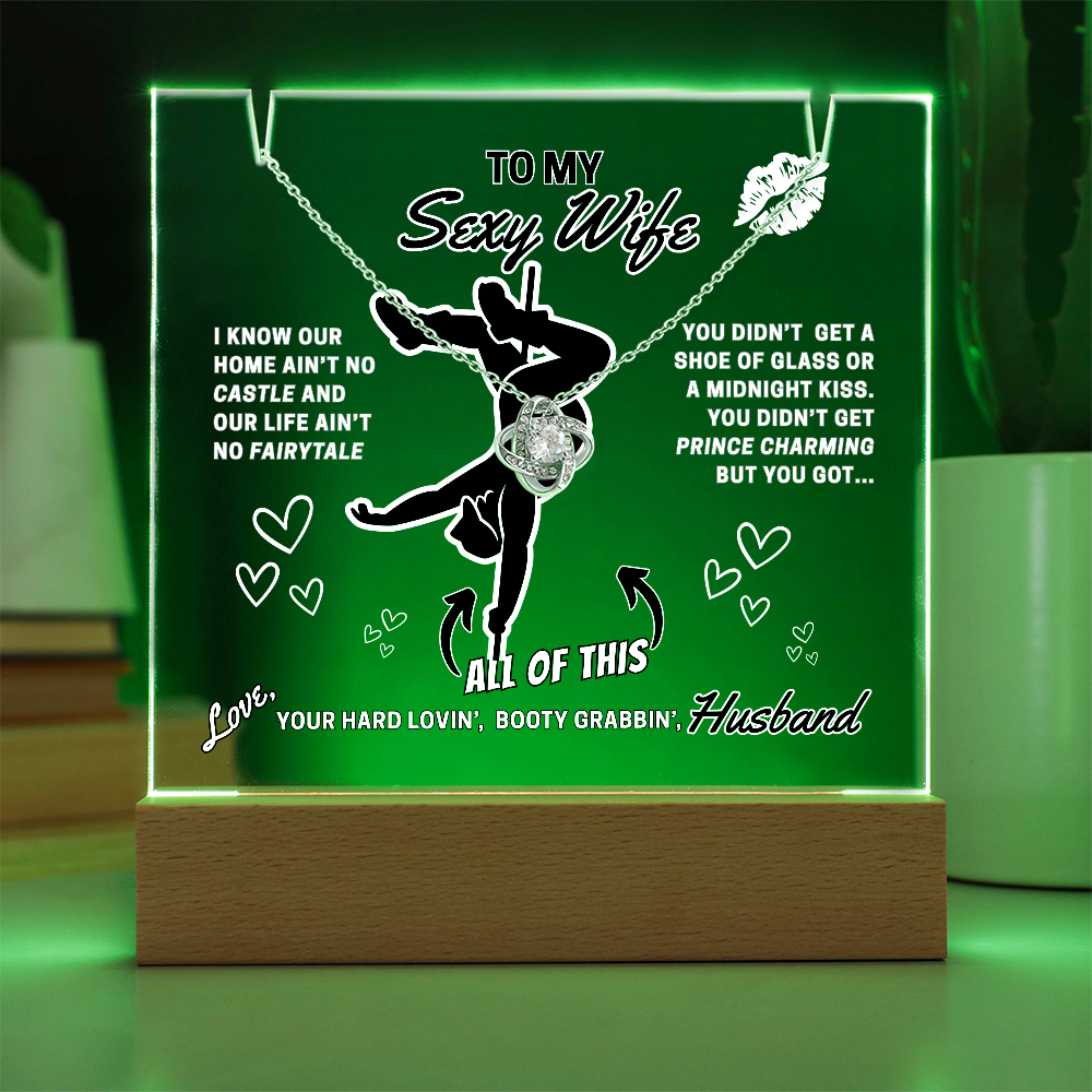 Light up funny- To Your Sexy Wife- greeting card with stunning Love Knot Necklace