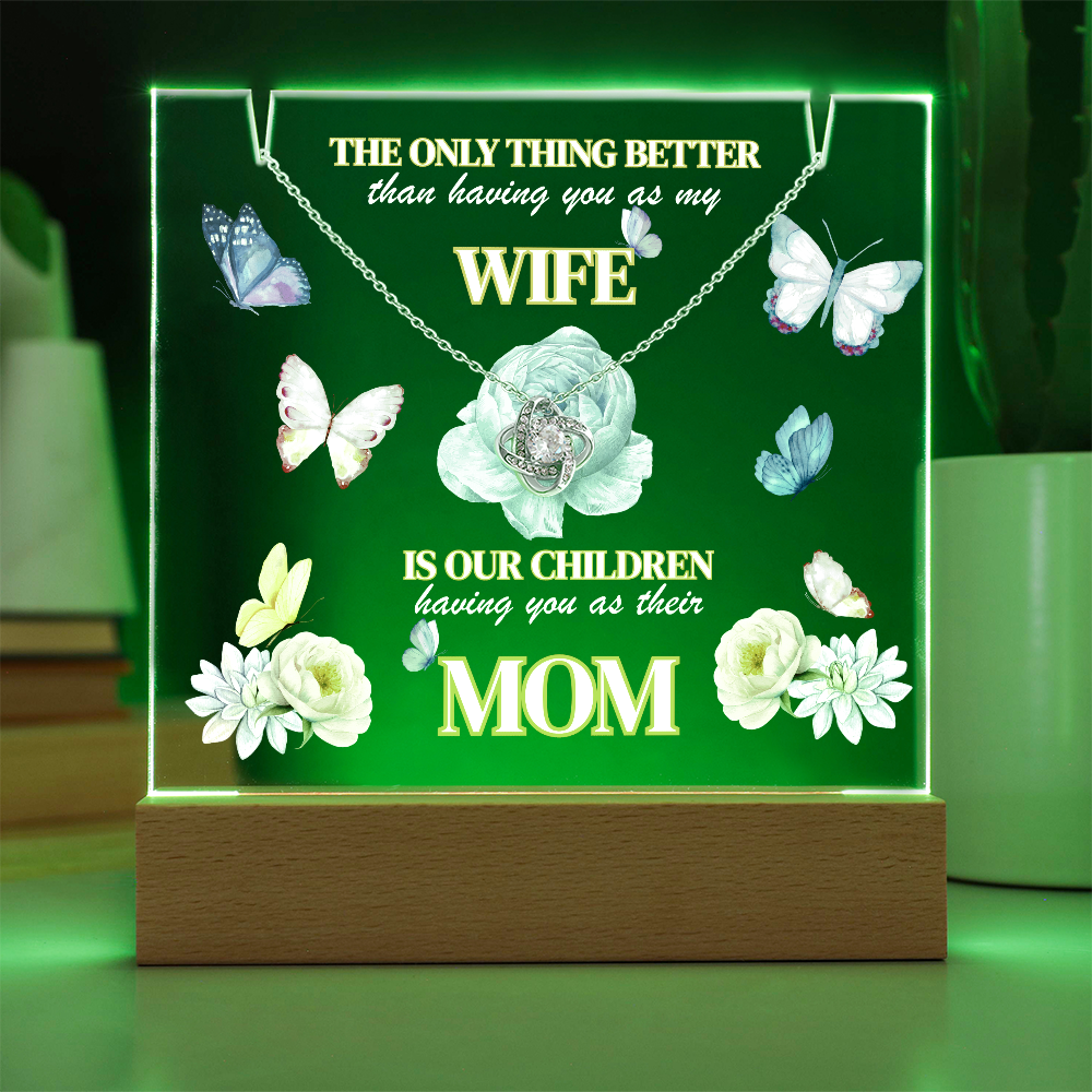 Love Knot Necklace presented on LED light up keepsake sign-'The Only Thing Better'
