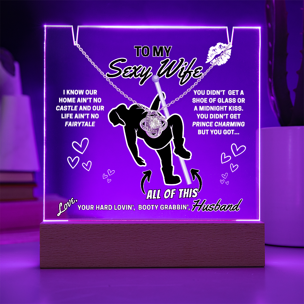 Beautiful Sparkling Love Knot Necklace with LED lighted sign display-She gets a necklace, a nightlight, and YOU!