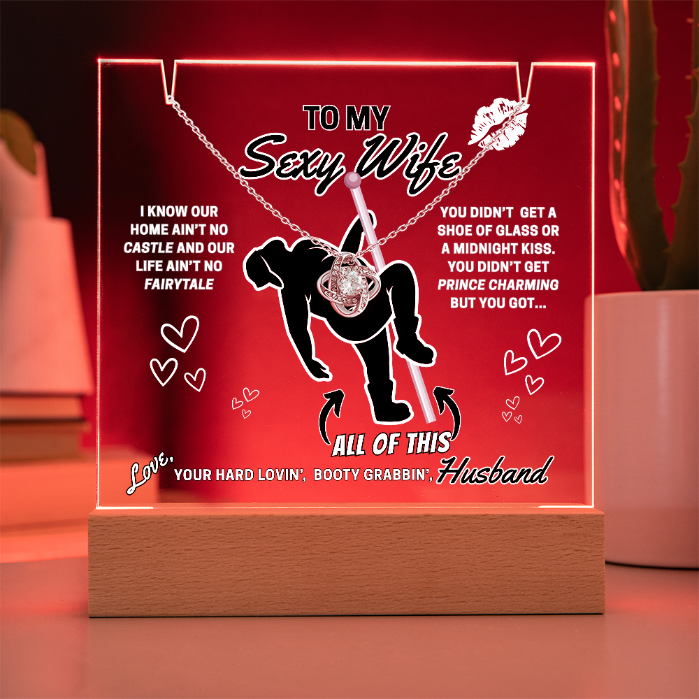 Beautiful Sparkling Love Knot Necklace with LED lighted sign display-She gets a necklace, a nightlight, and YOU!