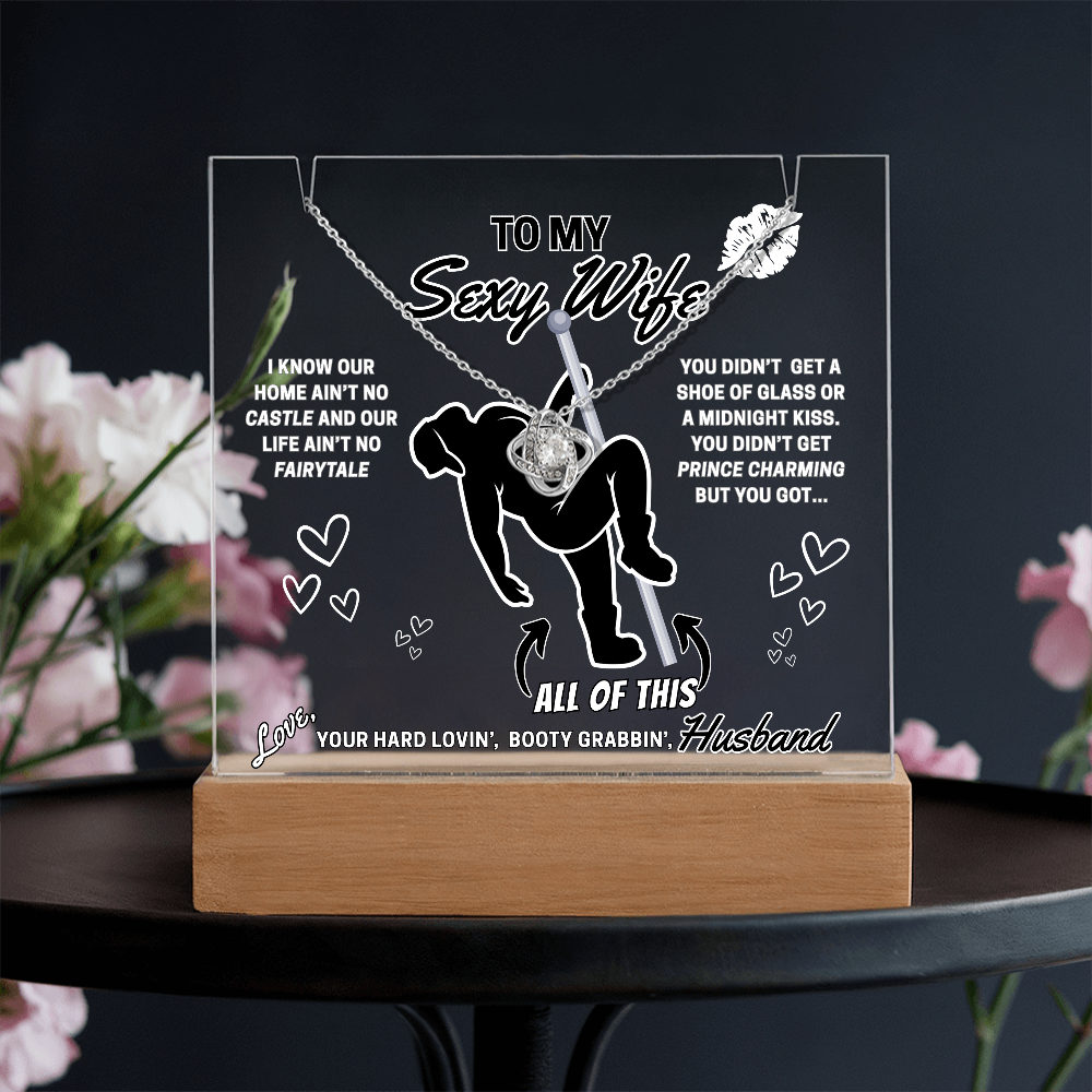 Beautiful Sparkling Love Knot Necklace with LED lighted sign display-She gets a necklace, a nightlight, and YOU!
