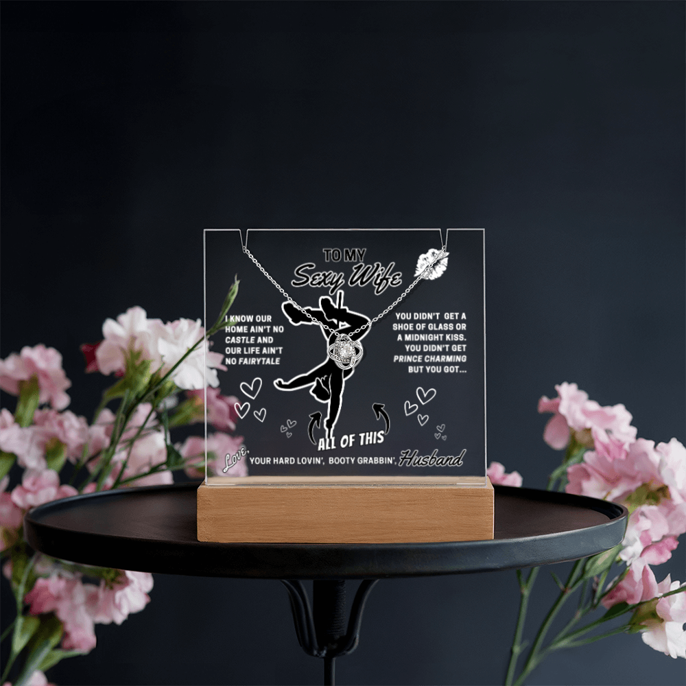 Light up funny- To Your Sexy Wife- greeting card with stunning Love Knot Necklace