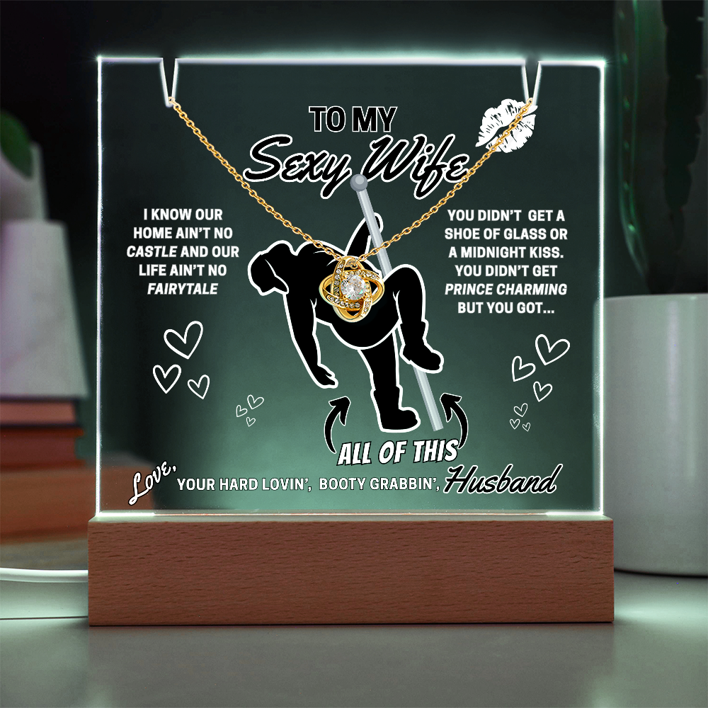 Beautiful Sparkling Love Knot Necklace with LED lighted sign display-She gets a necklace, a nightlight, and YOU!