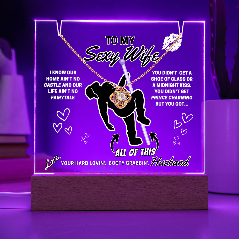 Beautiful Sparkling Love Knot Necklace with LED lighted sign display-She gets a necklace, a nightlight, and YOU!