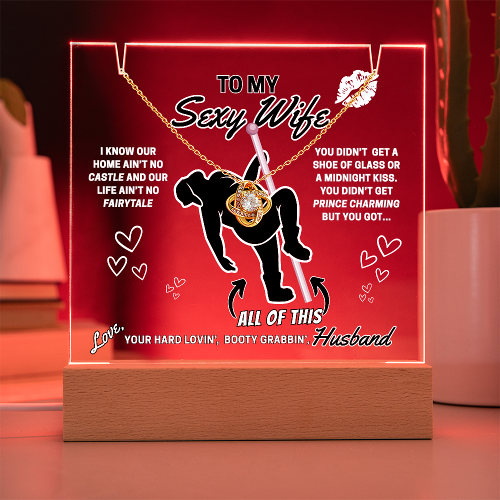 Beautiful Sparkling Love Knot Necklace with LED lighted sign display-She gets a necklace, a nightlight, and YOU!