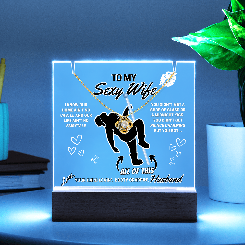 Beautiful Sparkling Love Knot Necklace with LED lighted sign display-She gets a necklace, a nightlight, and YOU!