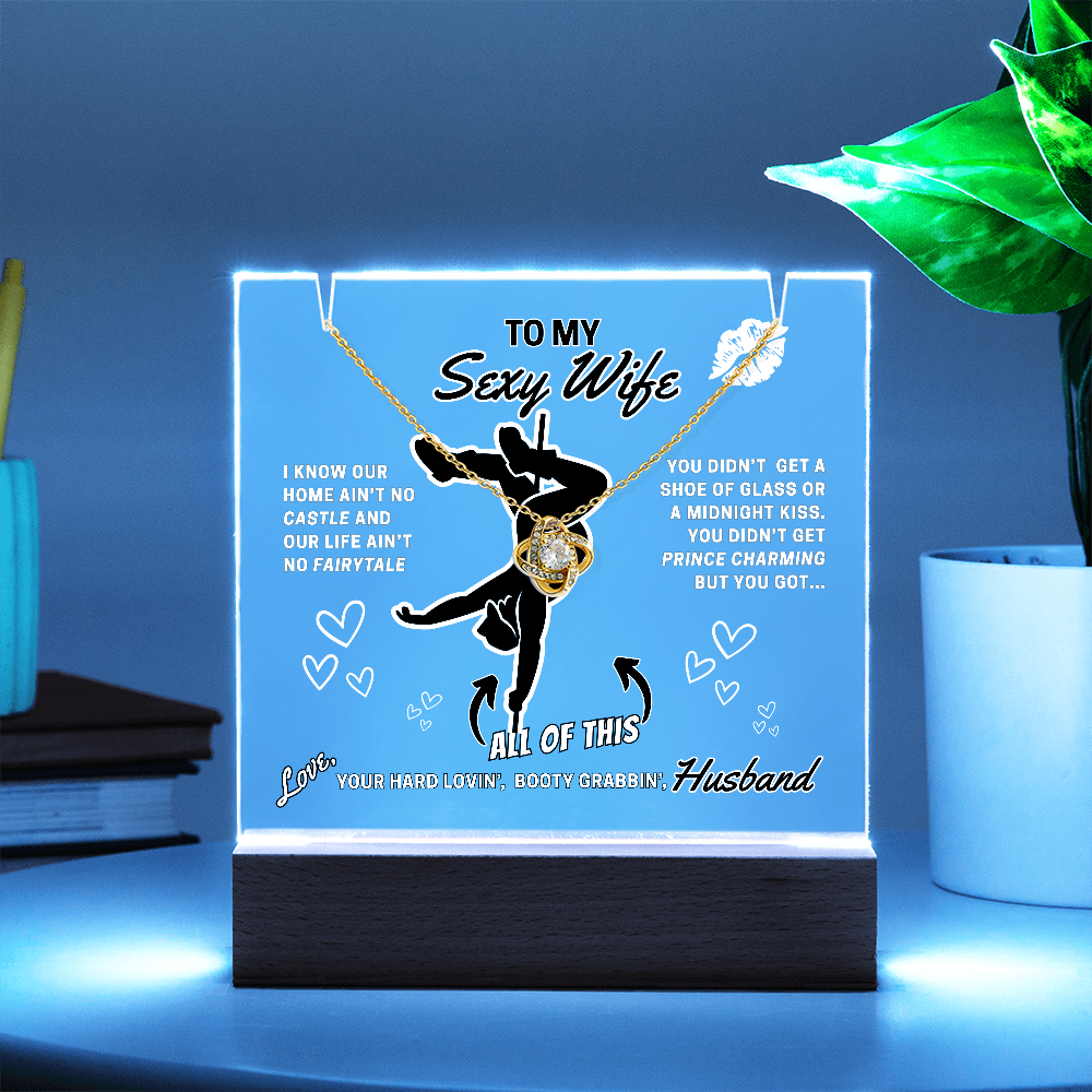 Light up funny- To Your Sexy Wife- greeting card with stunning Love Knot Necklace
