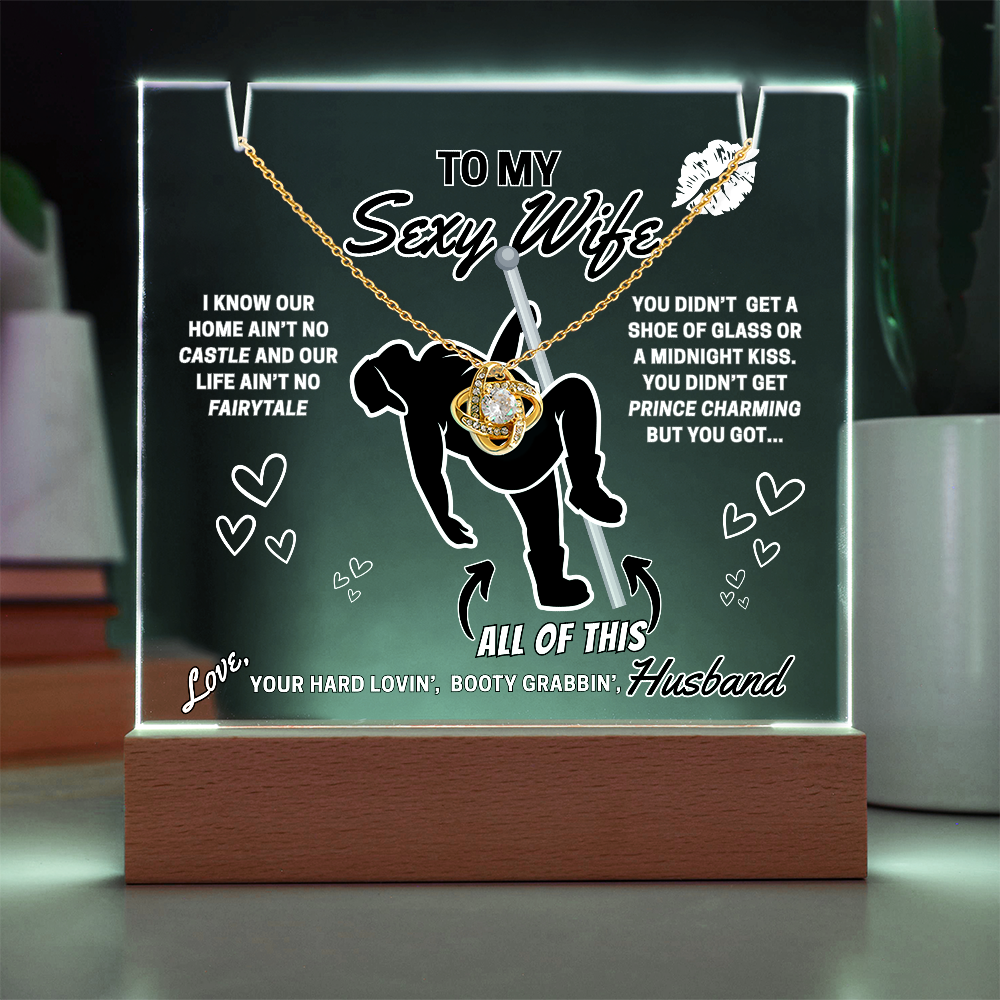 Beautiful Sparkling Love Knot Necklace with LED lighted sign display-She gets a necklace, a nightlight, and YOU!