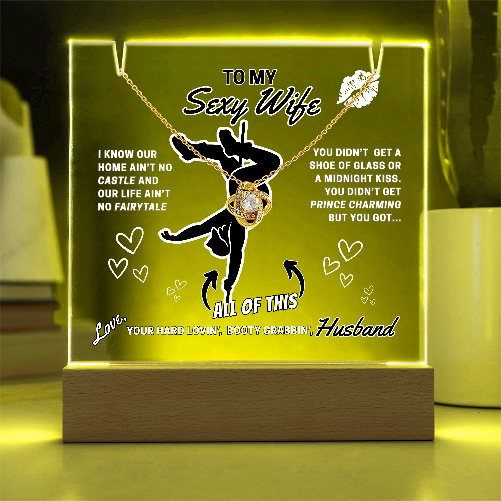 Light up funny- To Your Sexy Wife- greeting card with stunning Love Knot Necklace