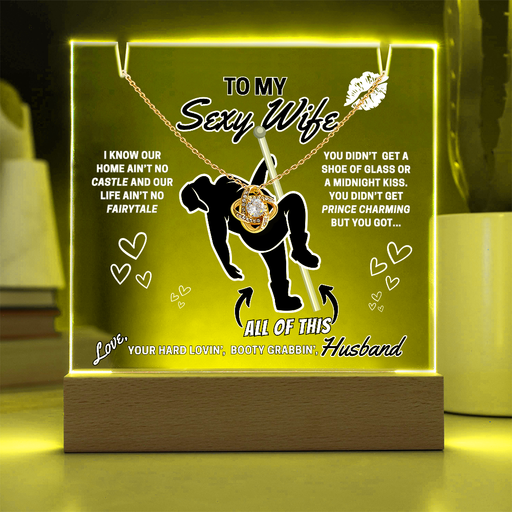 Beautiful Sparkling Love Knot Necklace with LED lighted sign display-She gets a necklace, a nightlight, and YOU!