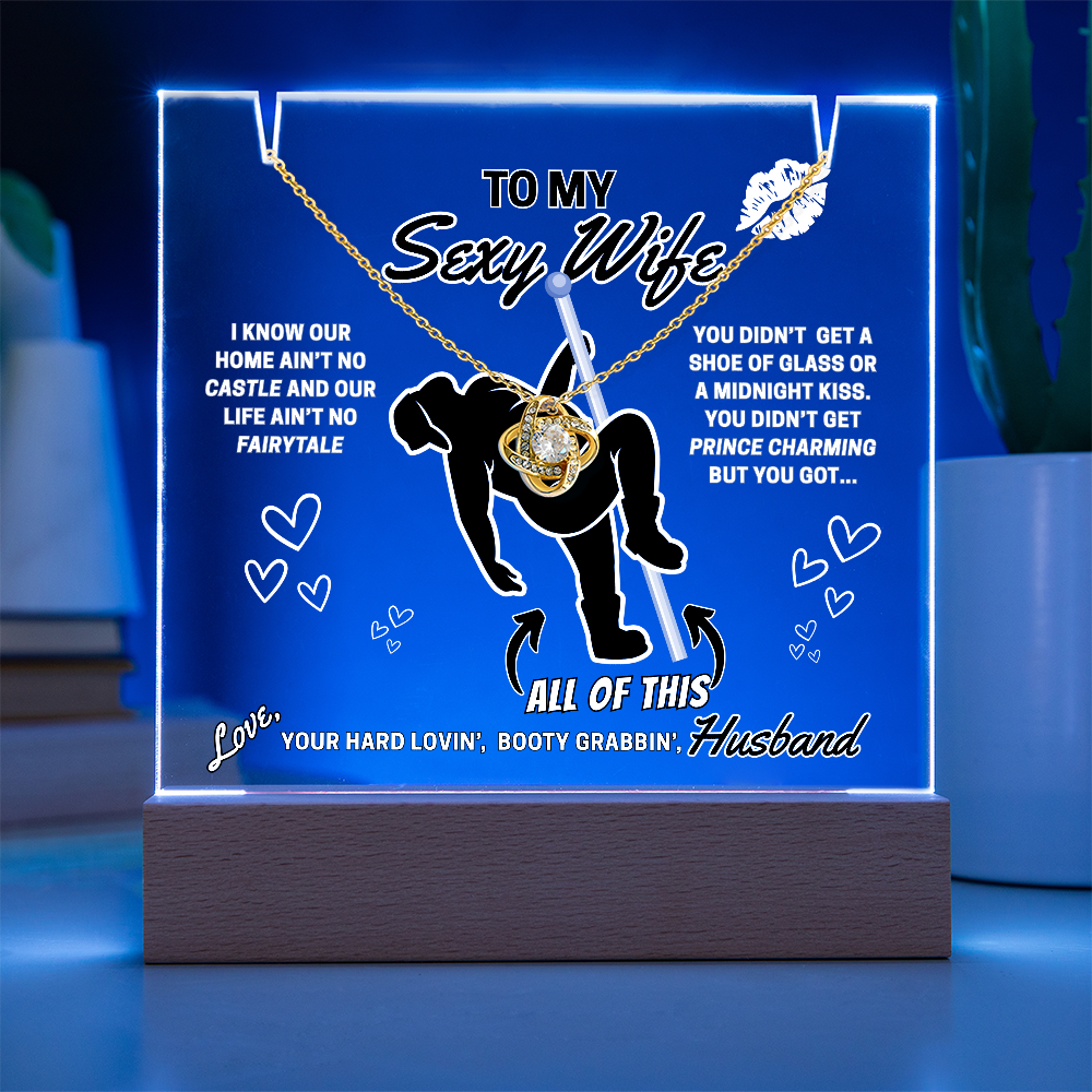 Beautiful Sparkling Love Knot Necklace with LED lighted sign display-She gets a necklace, a nightlight, and YOU!