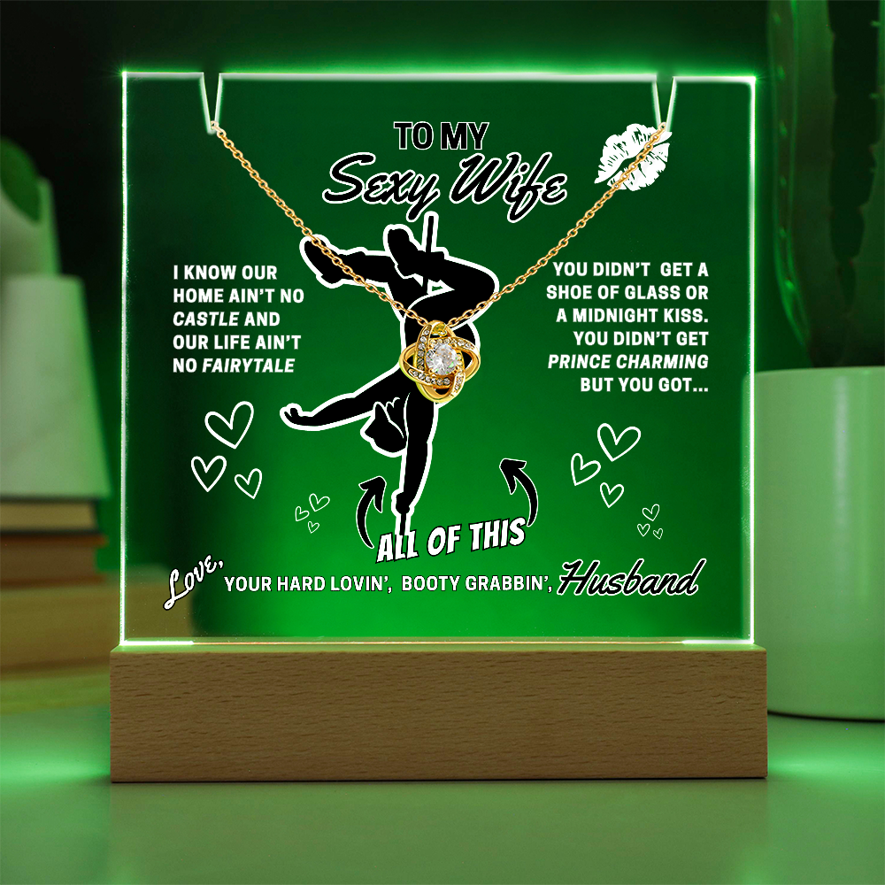 Light up funny- To Your Sexy Wife- greeting card with stunning Love Knot Necklace