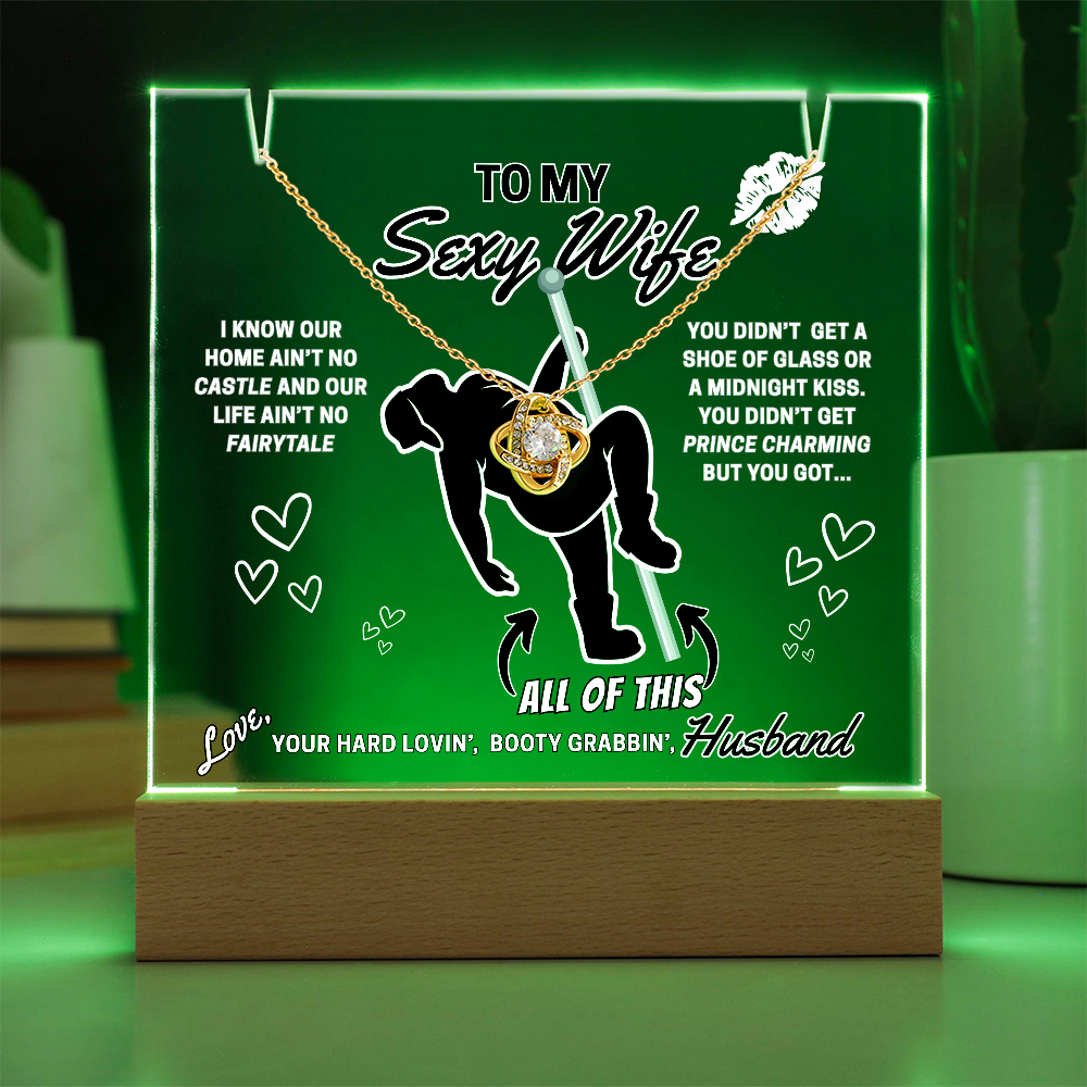 Beautiful Sparkling Love Knot Necklace with LED lighted sign display-She gets a necklace, a nightlight, and YOU!