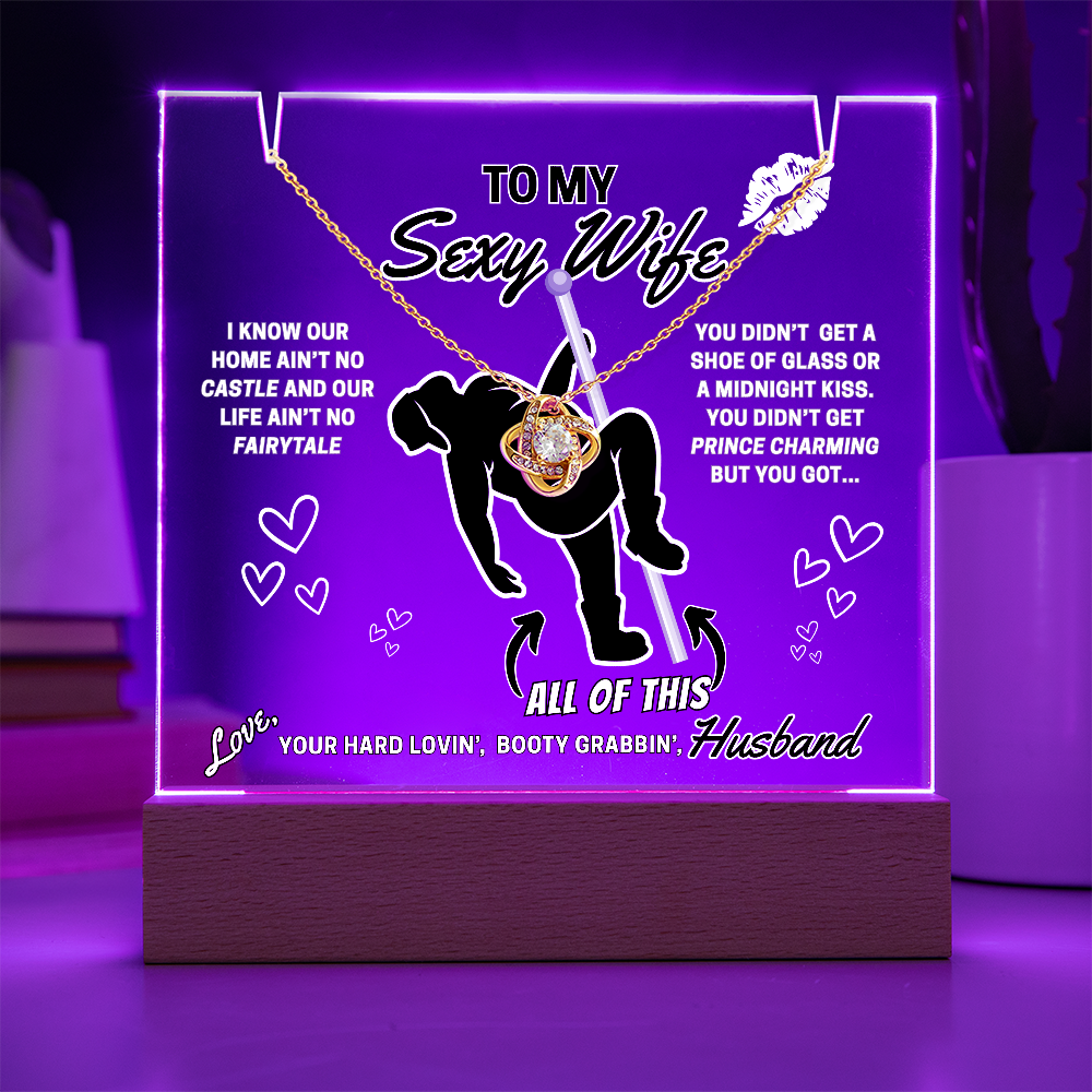 Beautiful Sparkling Love Knot Necklace with LED lighted sign display-She gets a necklace, a nightlight, and YOU!