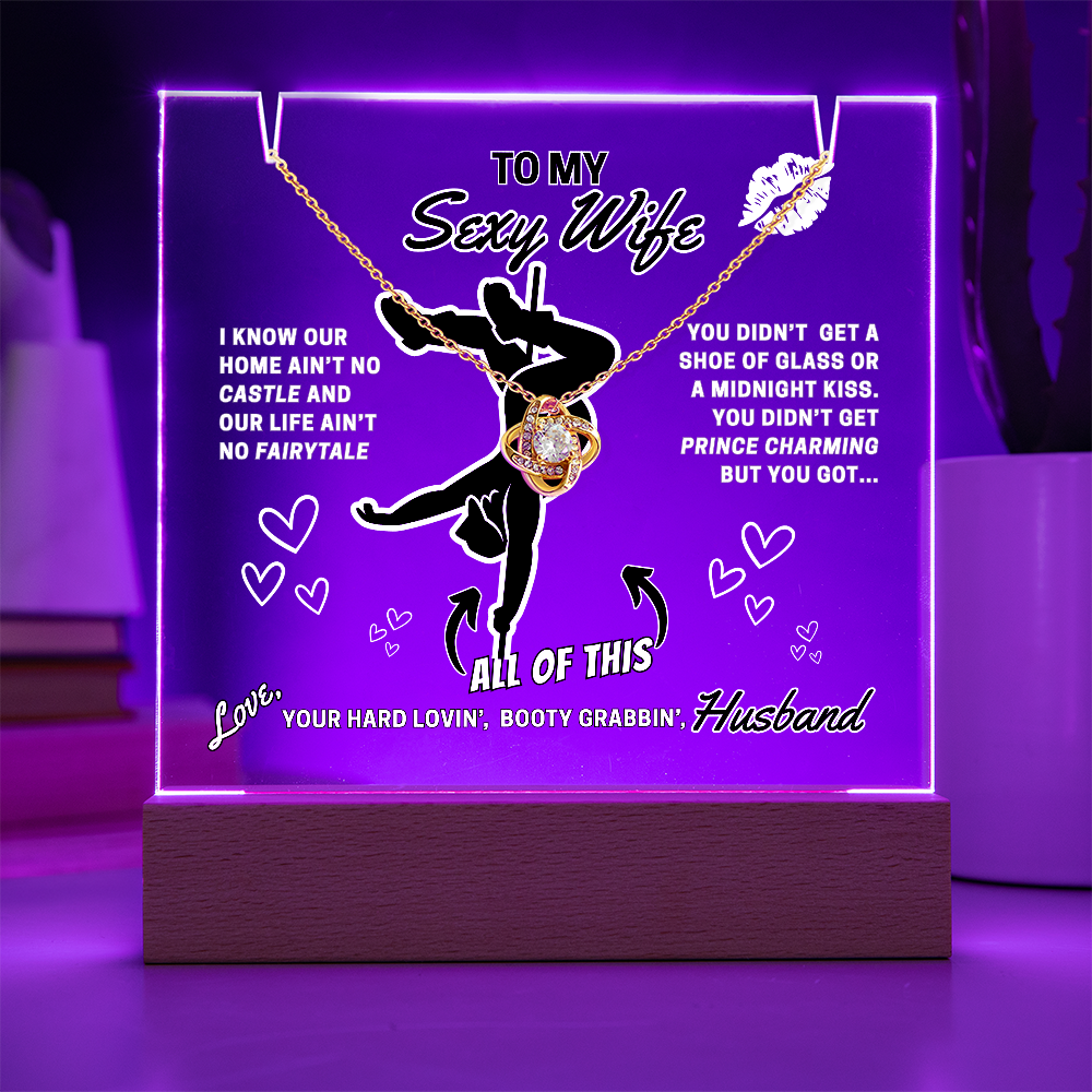 Light up funny- To Your Sexy Wife- greeting card with stunning Love Knot Necklace