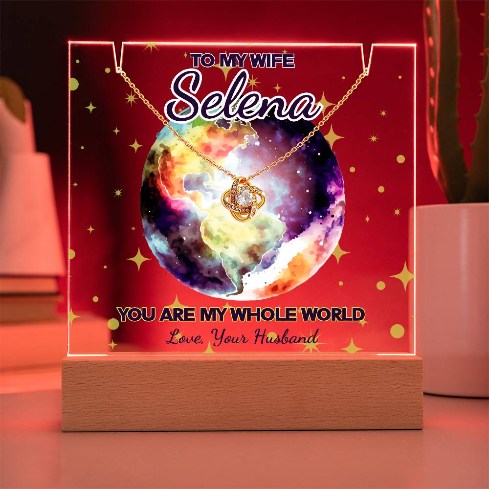 To My Wife-You are My Whole World-Love Knot Necklace with LED light display sign