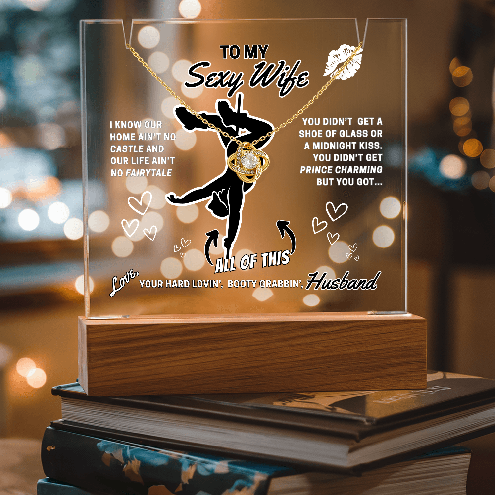 Light up funny- To Your Sexy Wife- greeting card with stunning Love Knot Necklace