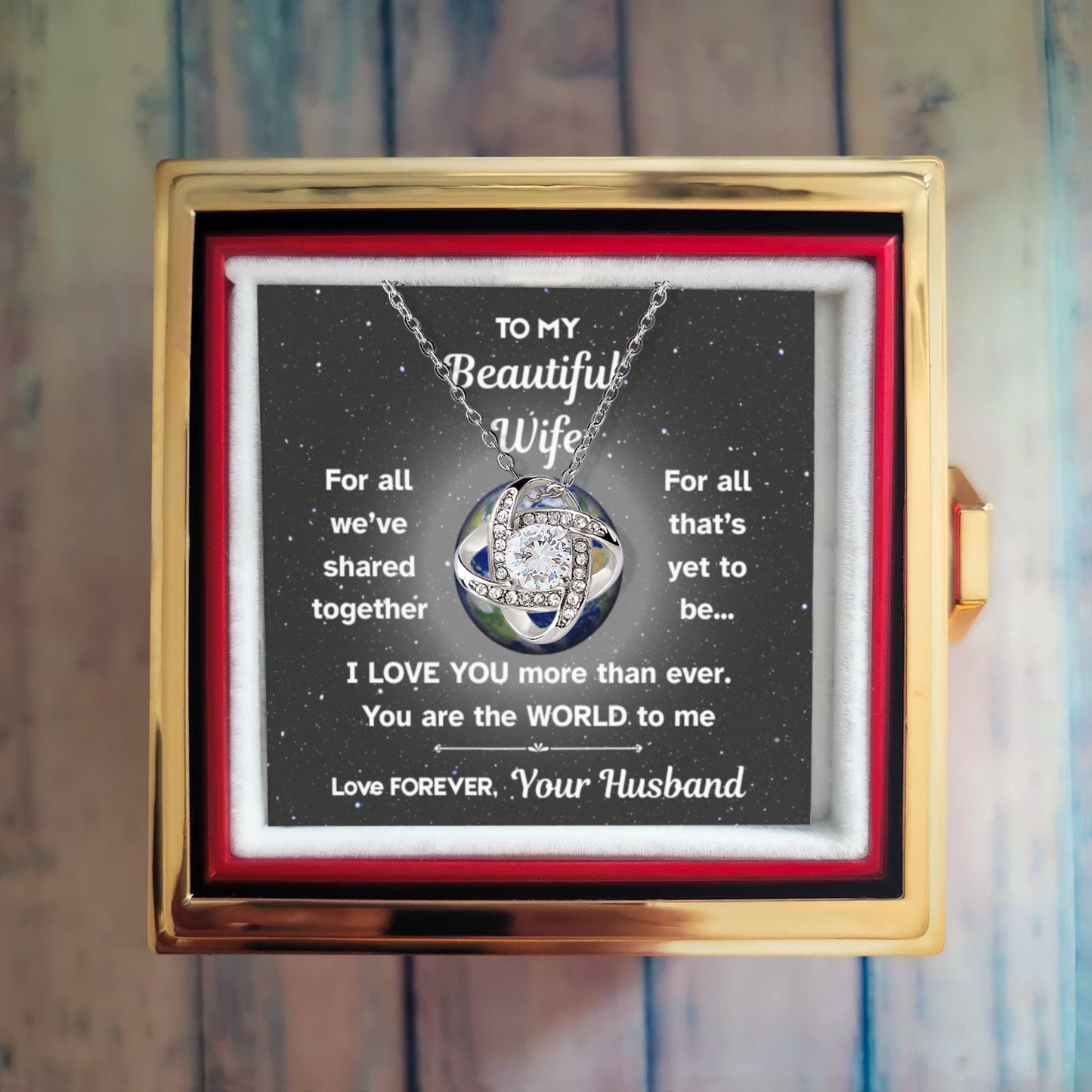 💖To My Beautiful Wife – Love Knot Necklace in Preserved Rose Box | Romantic Gift from Husband