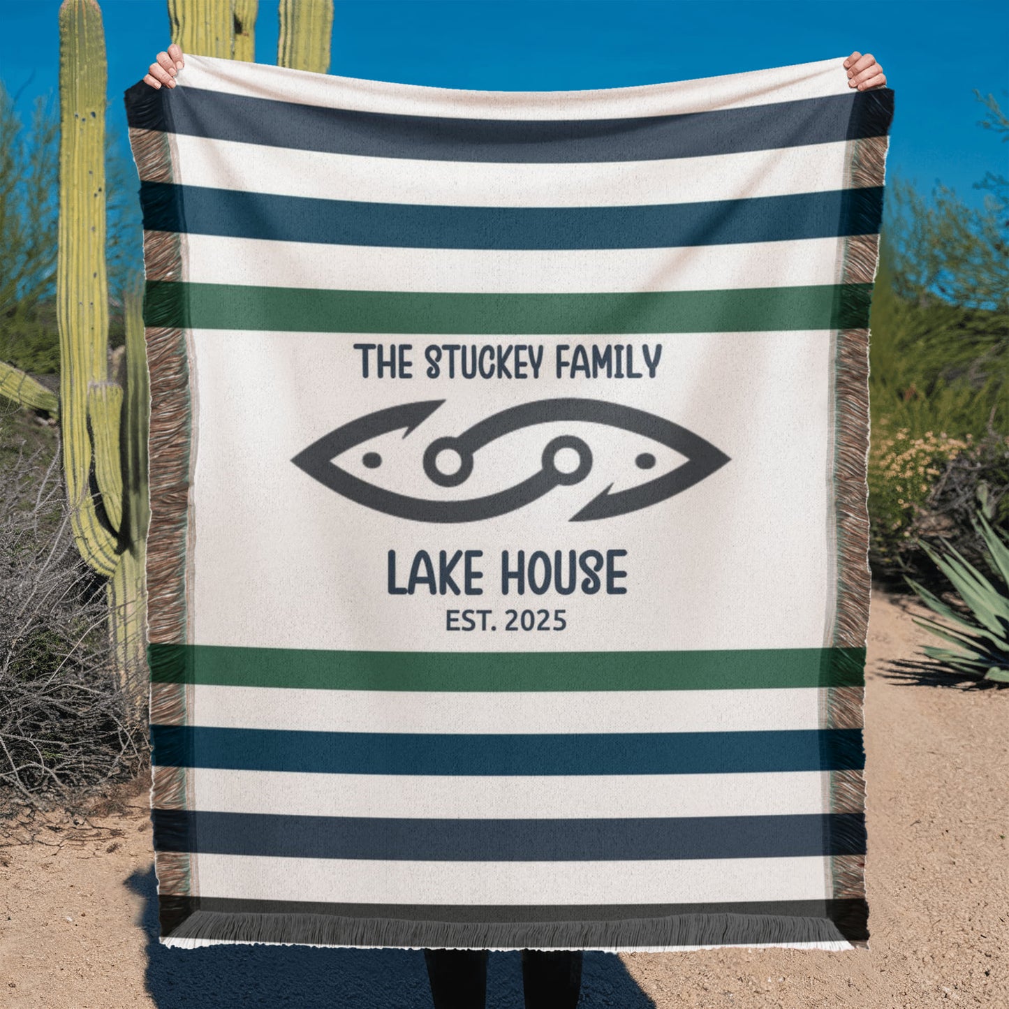 Personalized Lake House Decor, Custom Family Name Blanket, lake house sign tapestry, fishing, sailing woven throw, Housewarming Keepsake