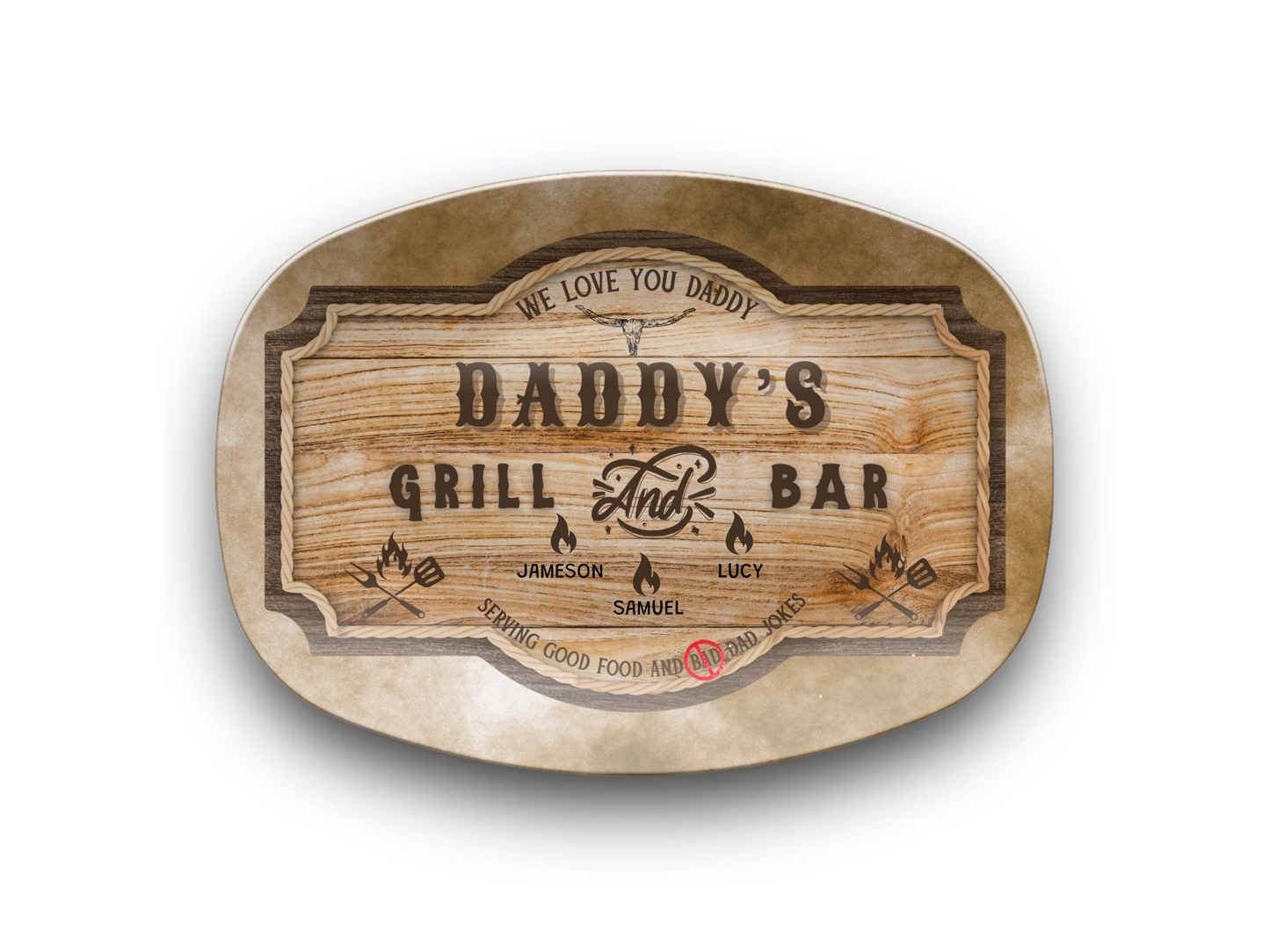 Personalized Daddy's Grill and Bar Platter – Custom Kids Name Plate – Gift for Dad, Father's Day, Birthday, Christmas