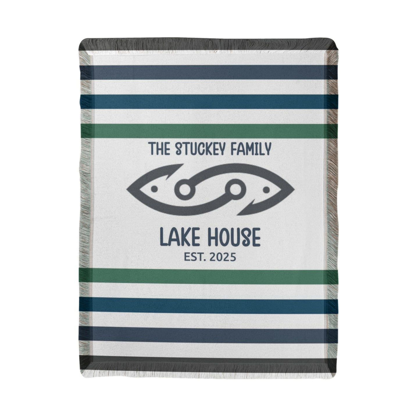 Personalized Lake House Decor, Custom Family Name Blanket, lake house sign tapestry, fishing, sailing woven throw, Housewarming Keepsake