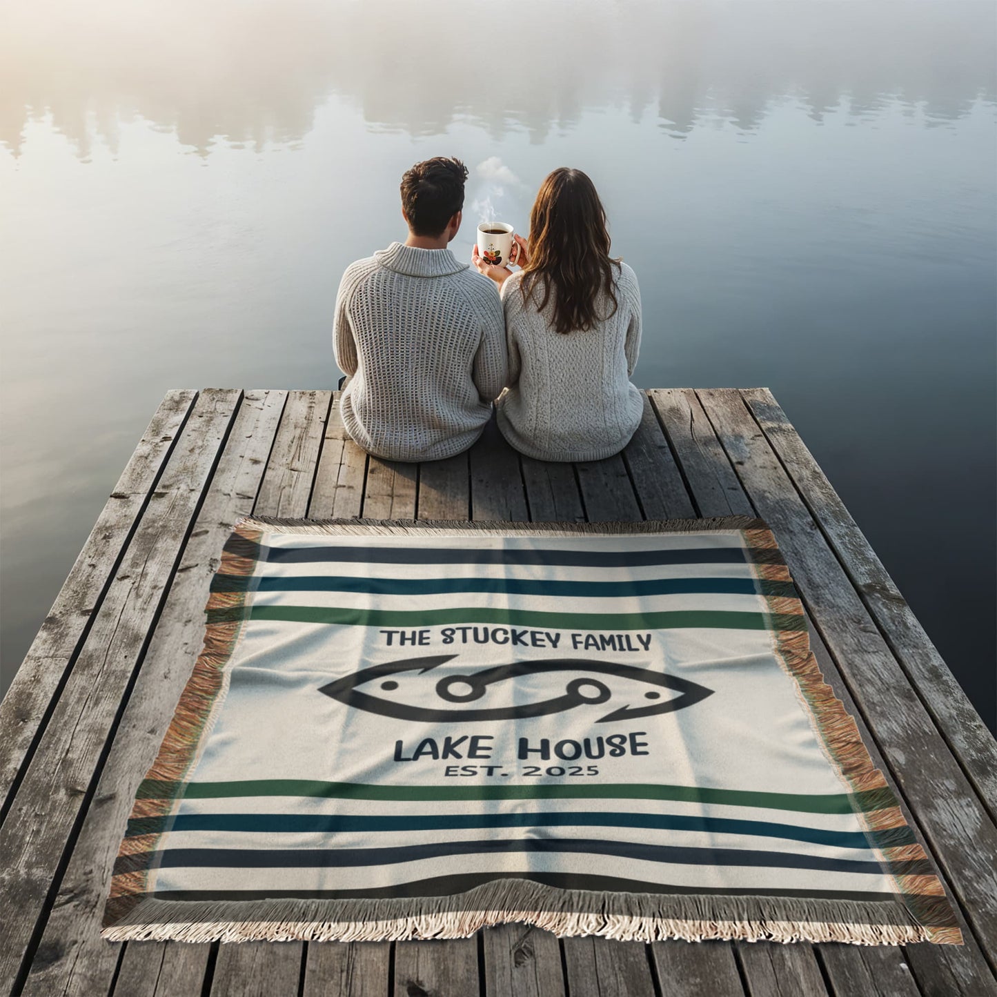 Personalized Lake House Decor, Custom Family Name Blanket, lake house sign tapestry, fishing, sailing woven throw, Housewarming Keepsake