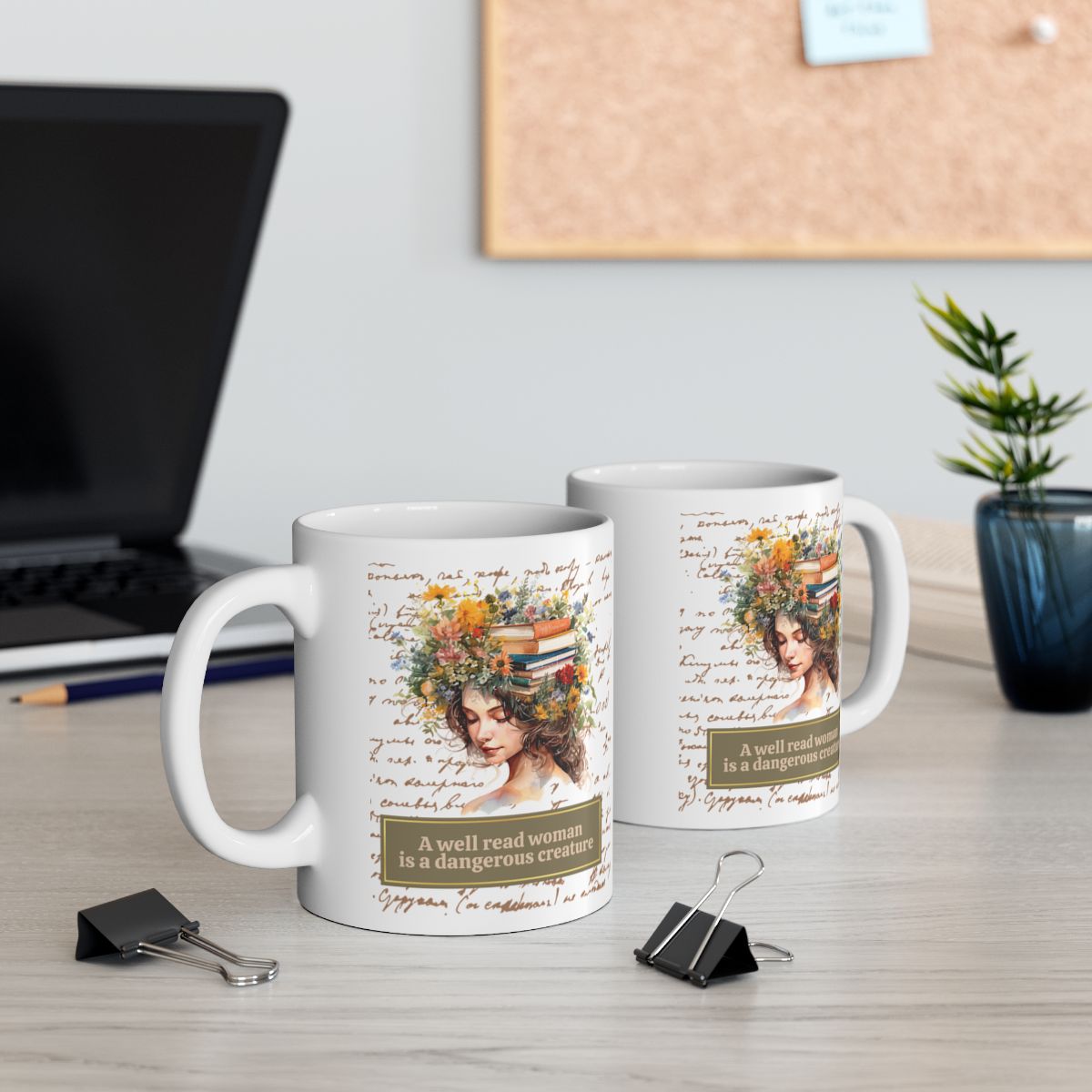 Literary Mug for Women - 'A Well-Read Woman' Quote, Flowers and Books, Ideal for Readers, Coffee & Tea Mug, 11oz and 15oz Sizes