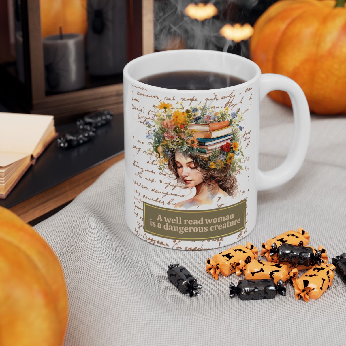 Literary Mug for Women - 'A Well-Read Woman' Quote, Flowers and Books, Ideal for Readers, Coffee & Tea Mug, 11oz and 15oz Sizes