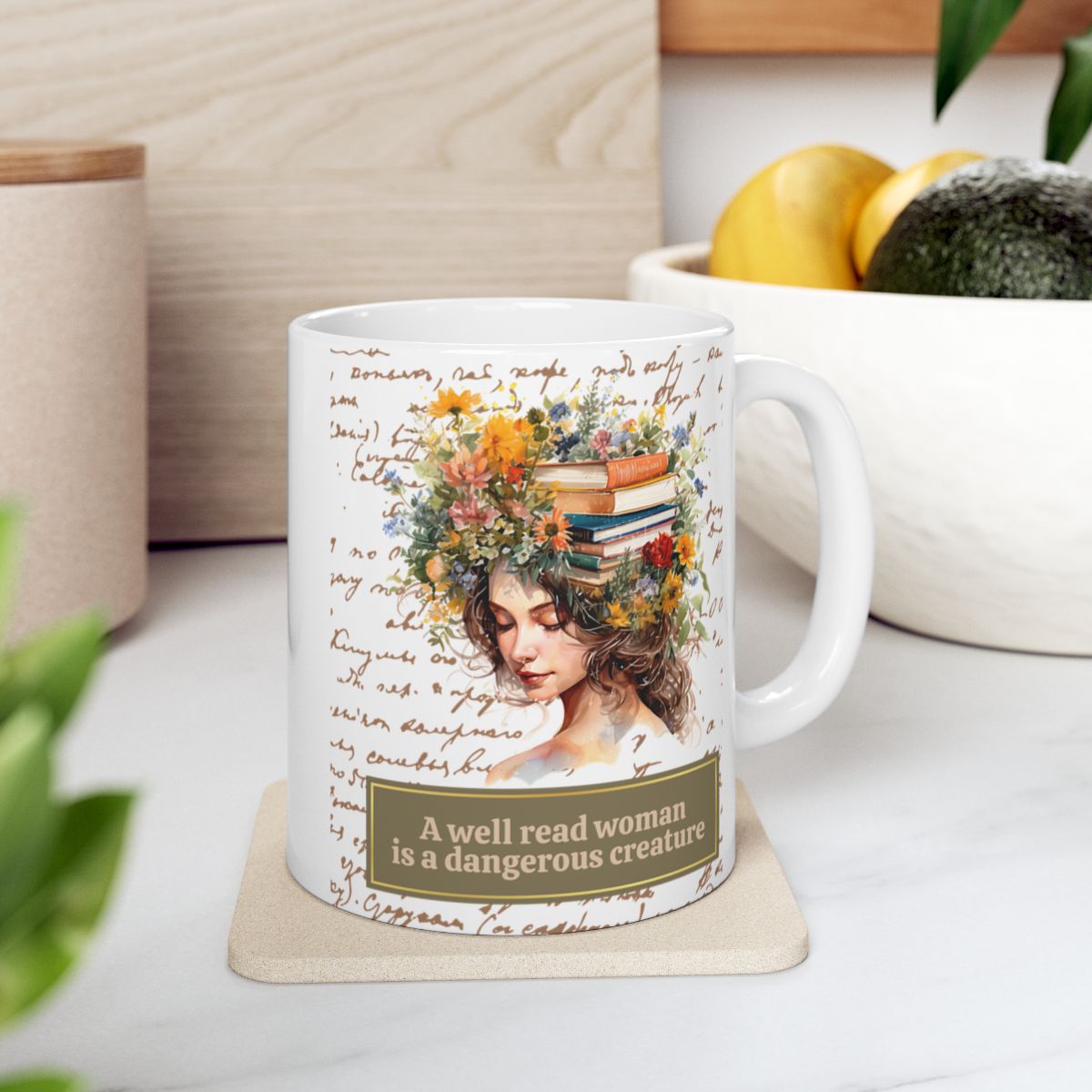 Literary Mug for Women - 'A Well-Read Woman' Quote, Flowers and Books, Ideal for Readers, Coffee & Tea Mug, 11oz and 15oz Sizes