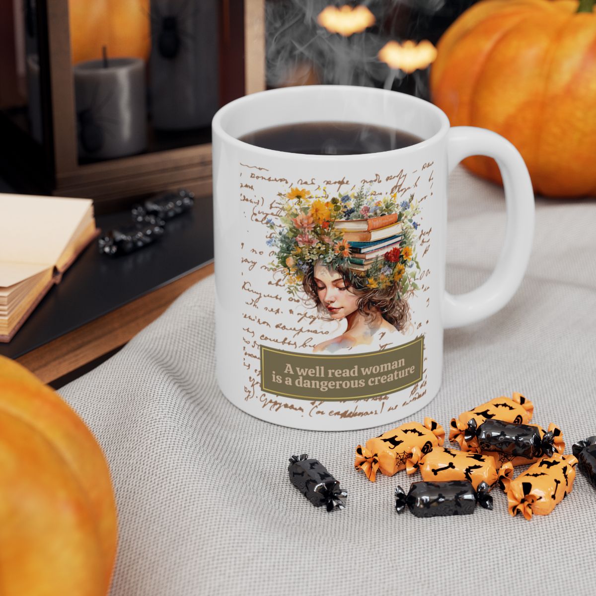Literary Mug for Women - 'A Well-Read Woman' Quote, Flowers and Books, Ideal for Readers, Coffee & Tea Mug, 11oz and 15oz Sizes