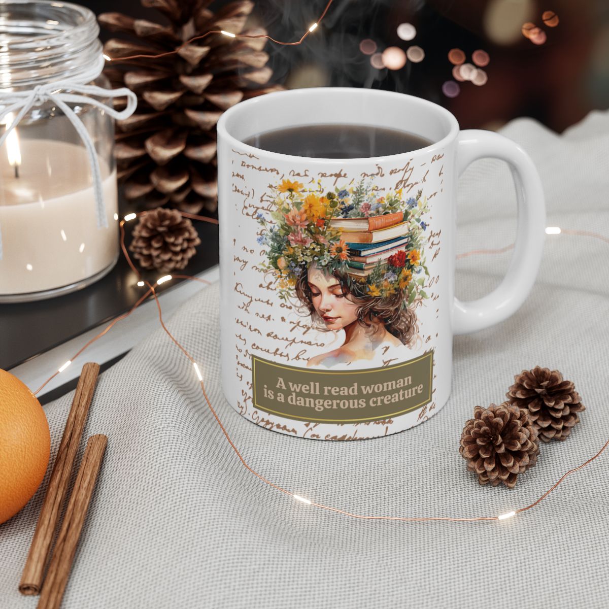 Literary Mug for Women - 'A Well-Read Woman' Quote, Flowers and Books, Ideal for Readers, Coffee & Tea Mug, 11oz and 15oz Sizes
