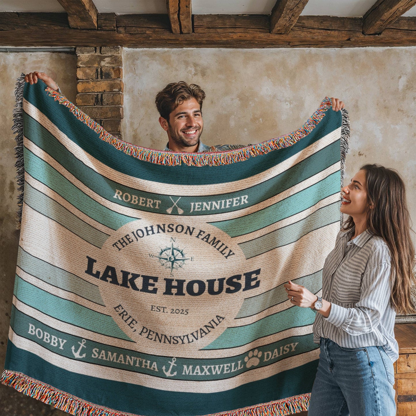 Personalized Lake House Blanket lake house decor • Family Name + up to 6 kids/grandkids Names • City or Lake Name & state • Cozy Cabin Throw