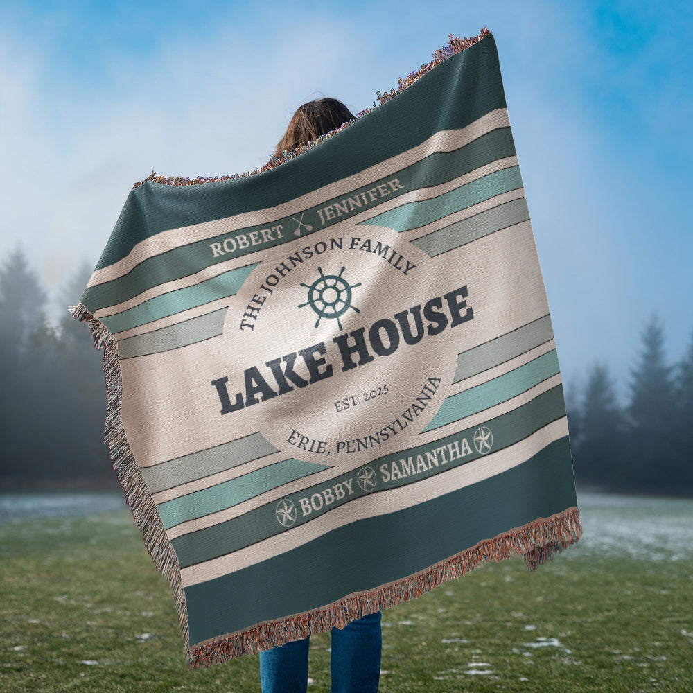 Personalized Lake House Blanket lake house decor • Family Name + up to 6 kids/grandkids Names • City or Lake Name & state • Cozy Cabin Throw