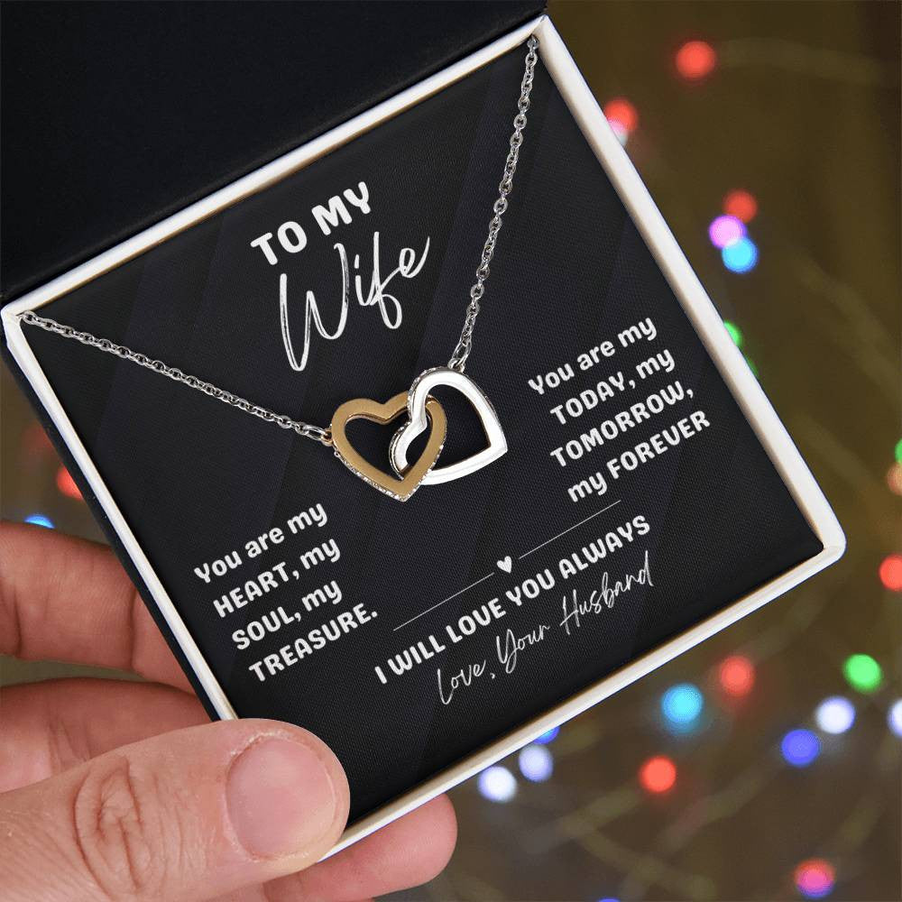 💖 "My Heart, My Soul, My Forever" Interlocking Hearts Necklace for your Beautiful Wife