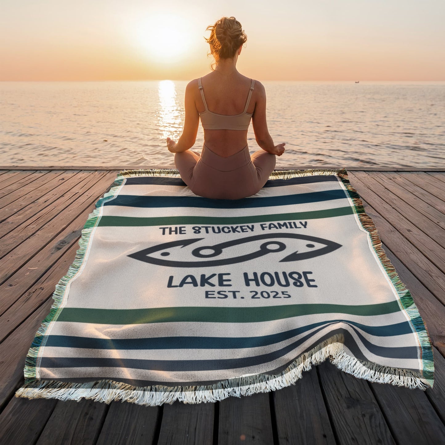 Personalized Lake House Decor, Custom Family Name Blanket, lake house sign tapestry, fishing, sailing woven throw, Housewarming Keepsake